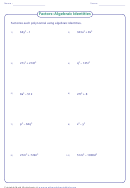 Factors: Algebraic Identities Worksheet Printable pdf