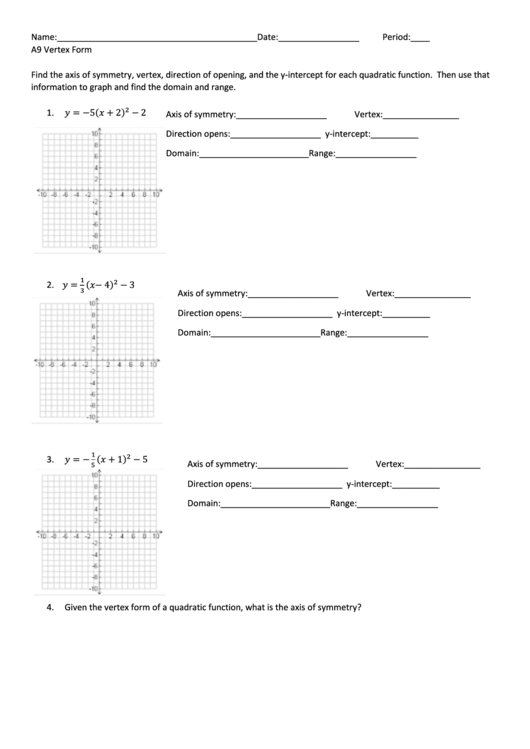 A9 Vertex Form Printable pdf