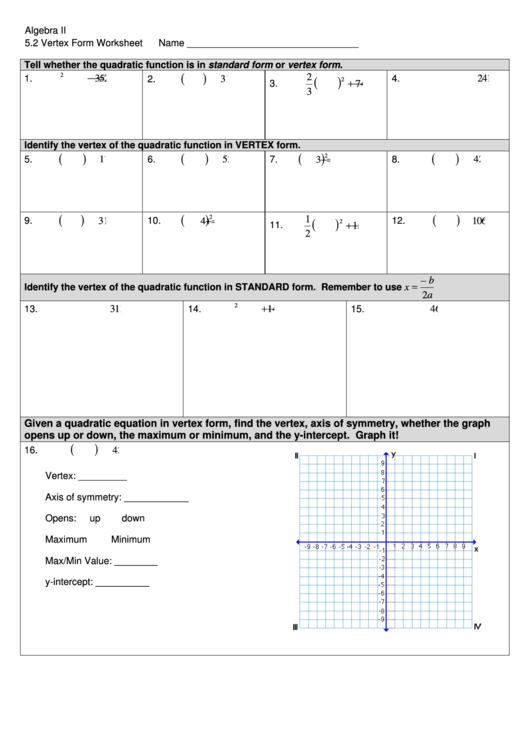 66 Vertex Form Worksheet Templates free to download in PDF