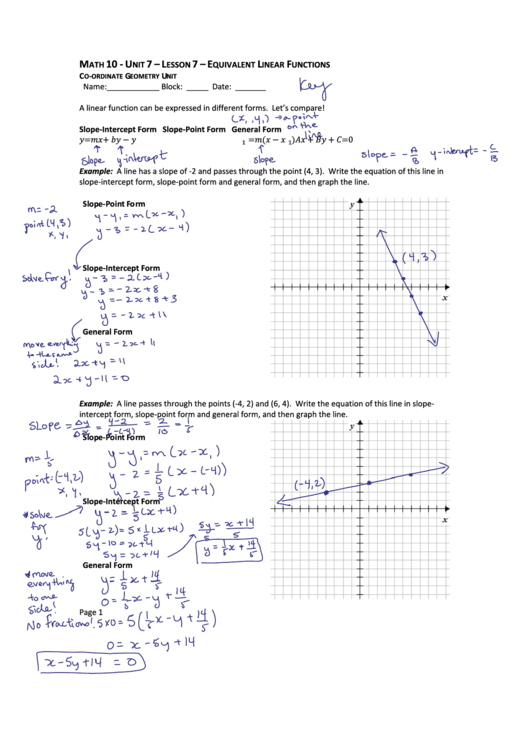 Equivalent Linear Functions printable pdf download