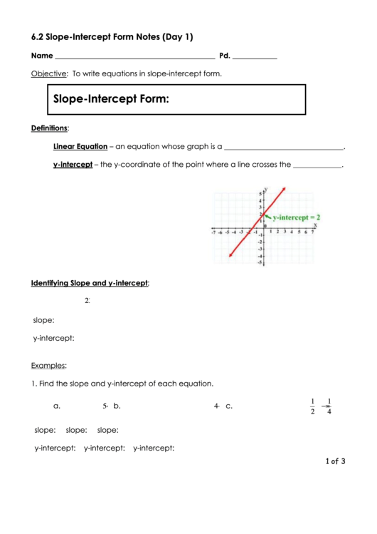 Slope Intercept Form Printable pdf