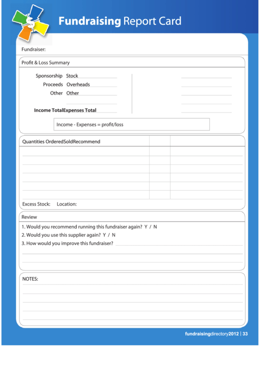 Fundraising Report Card Printable pdf