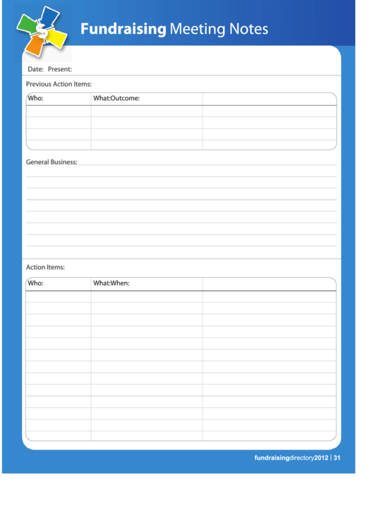 Fundraising Meeting Notes Printable pdf