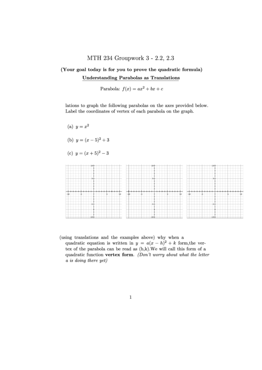 Understanding Parabolas As Translations Printable pdf