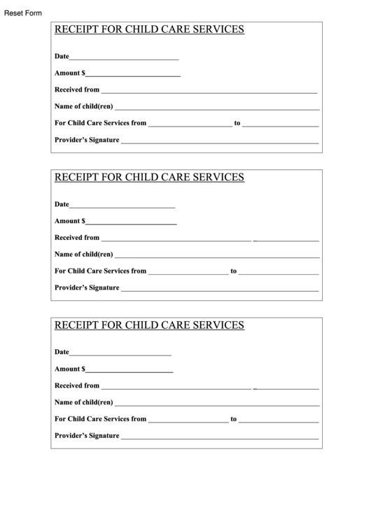 Fillable Receipt For Child Care Services Printable pdf