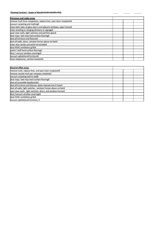 Cleaning Contract Scope Of Work Printable pdf