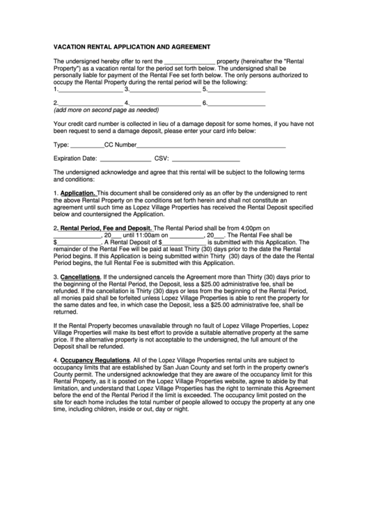 Rental Agreement Application Form Printable pdf