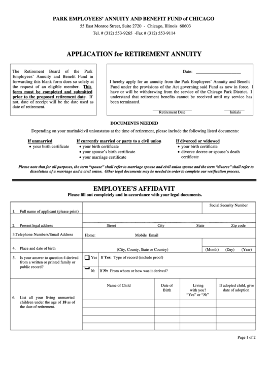Application For Retirement Annuity Printable pdf