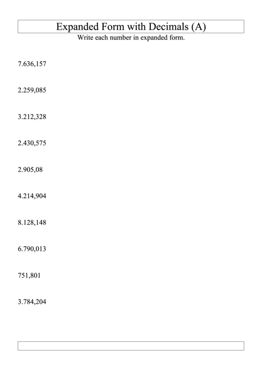 Expanded Form With Decimals Printable Pdf Download