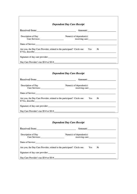 Dependent Day Care Receipt Printable pdf