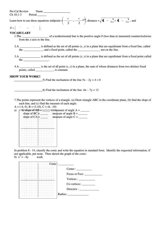 Pre-Cal Worksheet Printable pdf