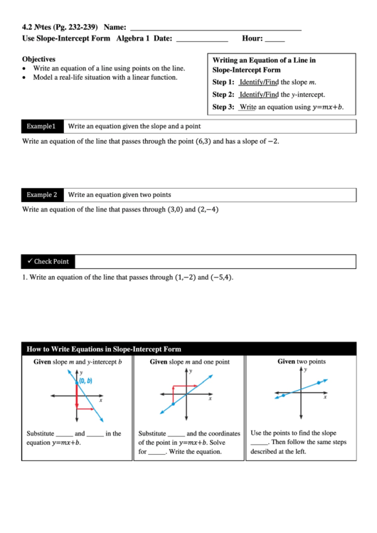 Use Slope Intercept Form Printable pdf