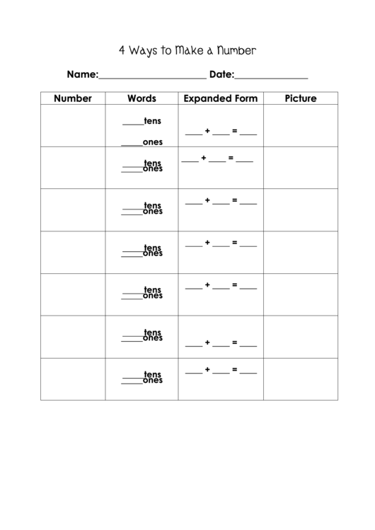 Expanded Form Blank Sheet Printable pdf