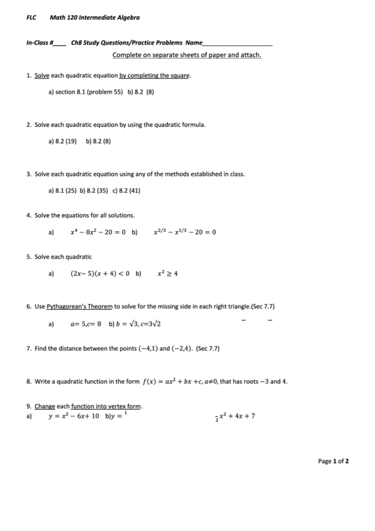 Math 120 Intermediate Algebra Printable pdf