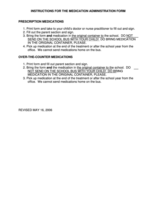 Medication Administration Form - Hillsdale Local Schools Printable pdf