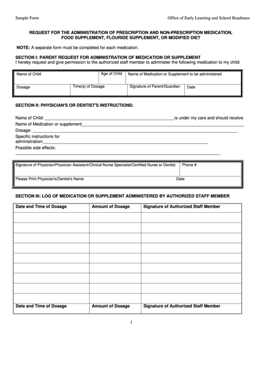 Request For The Administration Of Prescription Medication Printable pdf