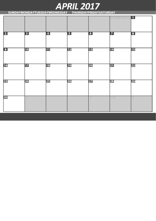 April 2017 Calendar Printable pdf