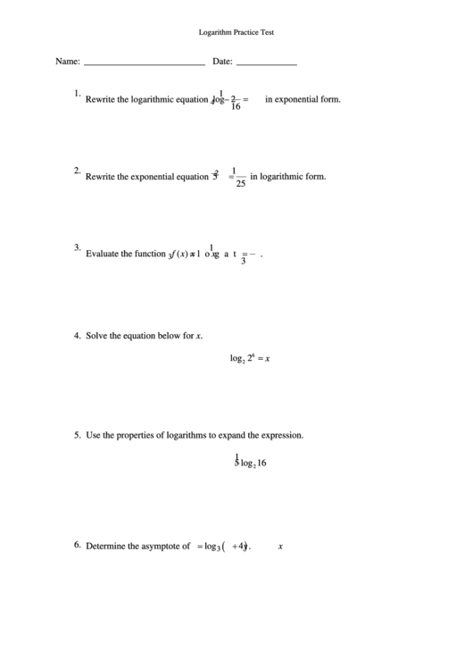 Logarithm Practice Worksheet printable pdf download