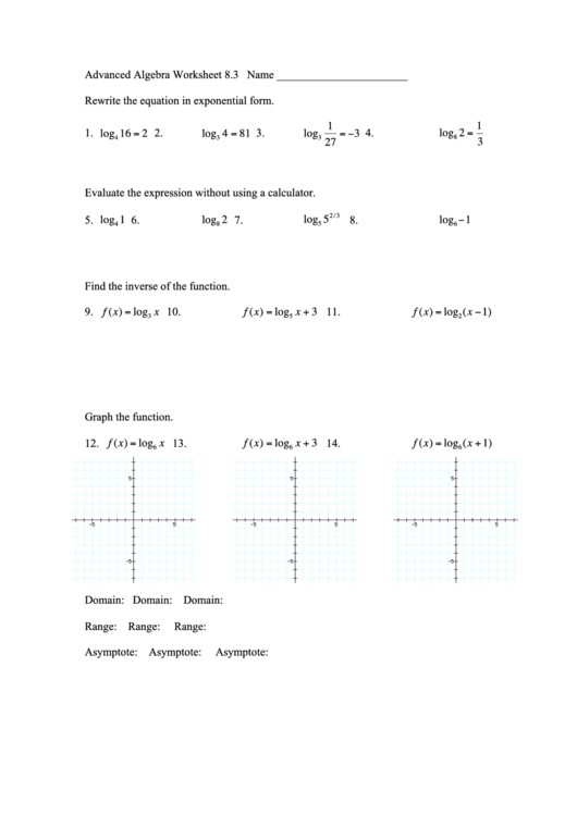 Advanced Algebra Worksheet printable pdf download