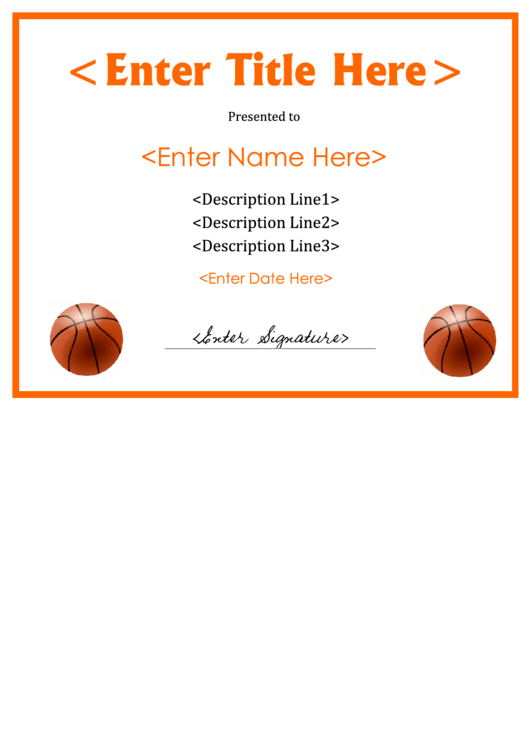 Fillable Basketball Certificate Template Printable pdf