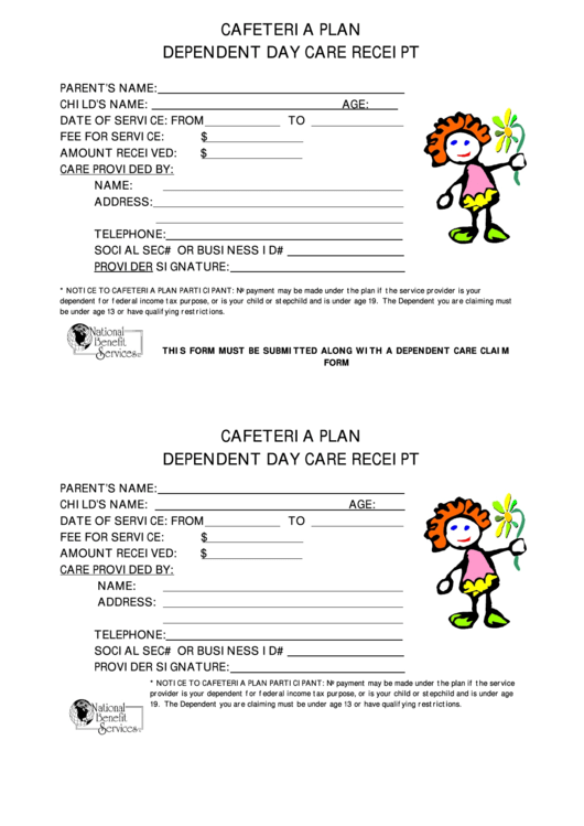 Cafeteria Plan Dependent Day Care Receipt Printable pdf