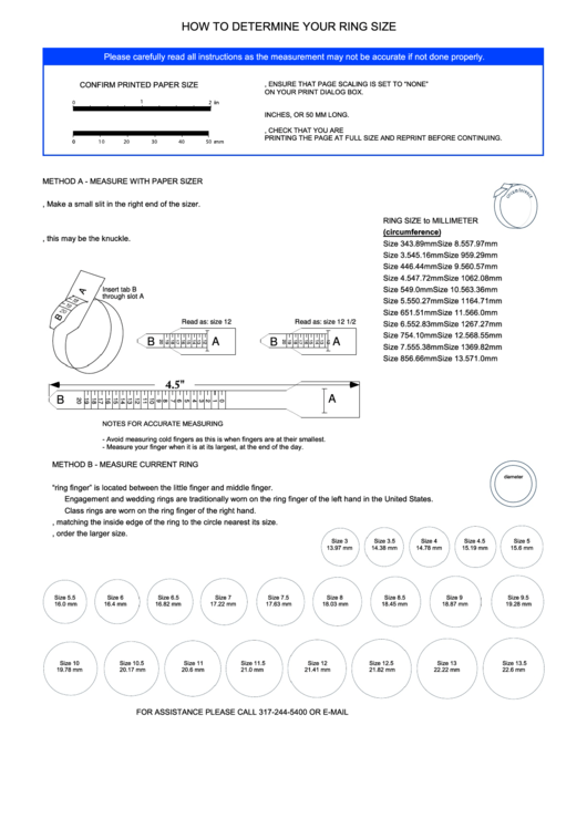 How To Determine Your Ring Size Printable pdf