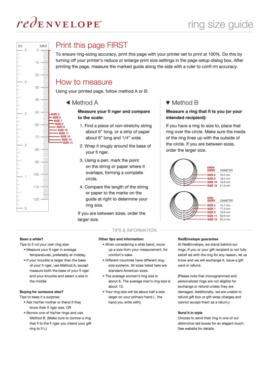 Red Envelope Ring Size Guide Printable pdf