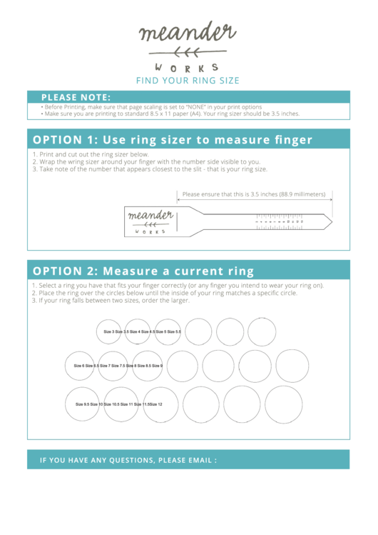 Meander Works Find Your Ring Size Printable pdf
