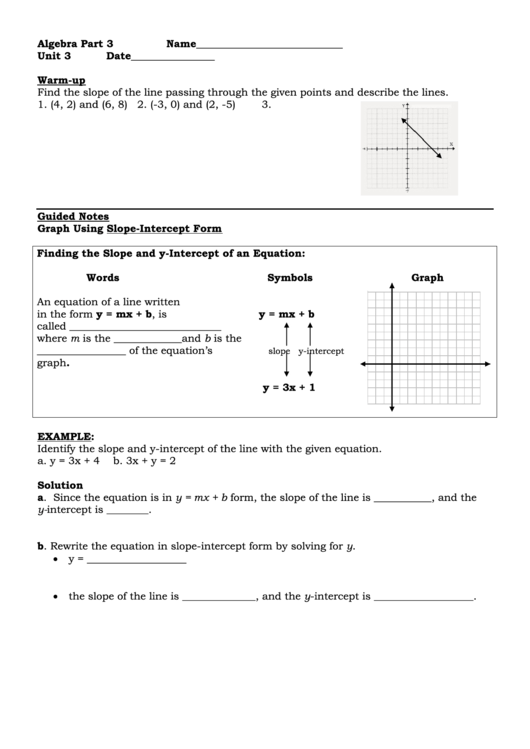 Graphing Using The Slope And Y Intercept Printable pdf