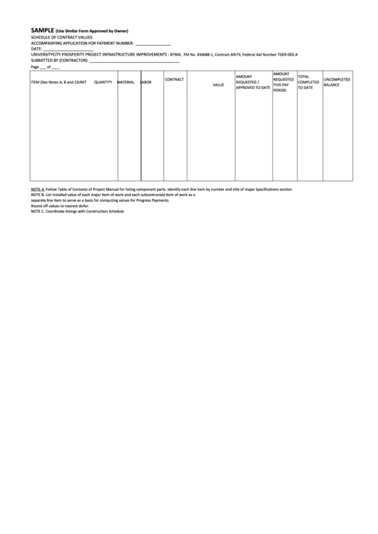 M Project Schedule Of Values Form Printable pdf