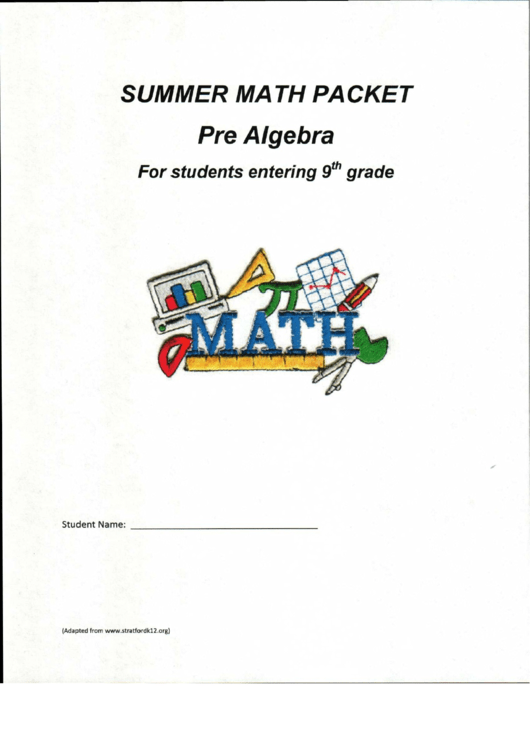Summer Math Packet Year 8 Printable pdf