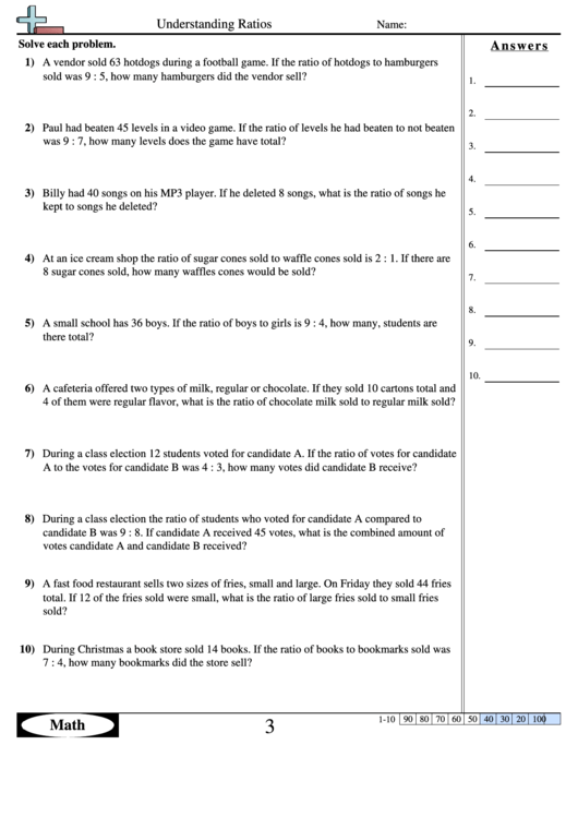 Understanding Ratios Worksheet With Answer Key Printable pdf