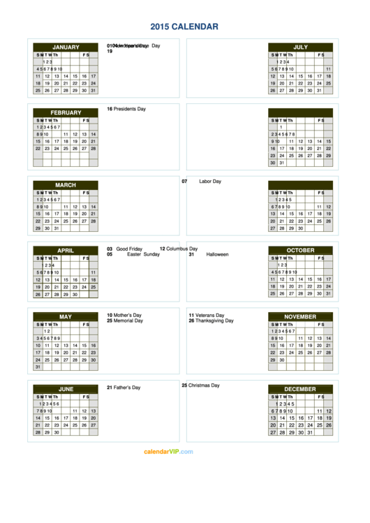 2015 Calendar Template With Holidays Printable pdf