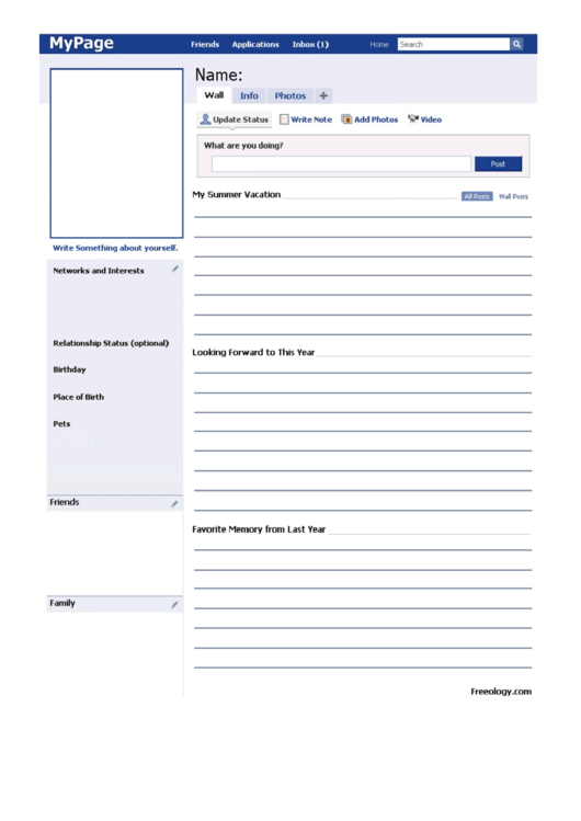 Facebook Template Worksheet Printable pdf