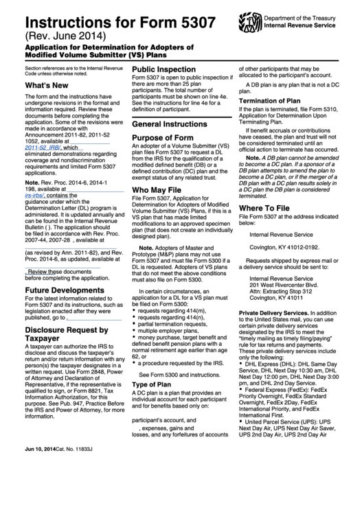 Instructions For Form 5307 (Rev. 2014) Printable pdf