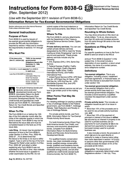Instructions For Form 8038-G (Rev. 2012) Printable pdf