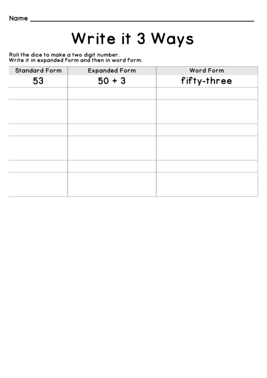 Standard Form/expanded Form/word Form Worksheet Printable pdf