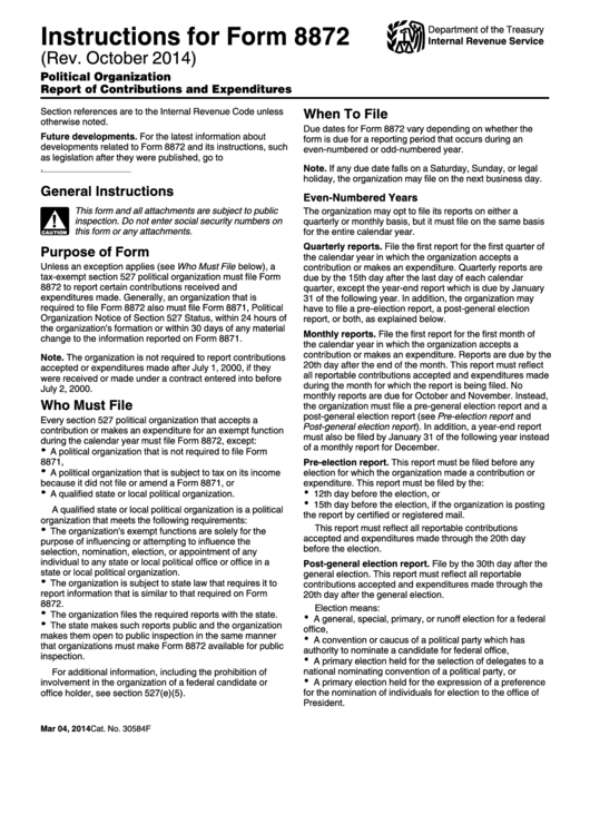 Instructions For Form 8872 (Rev. 2014) Printable pdf
