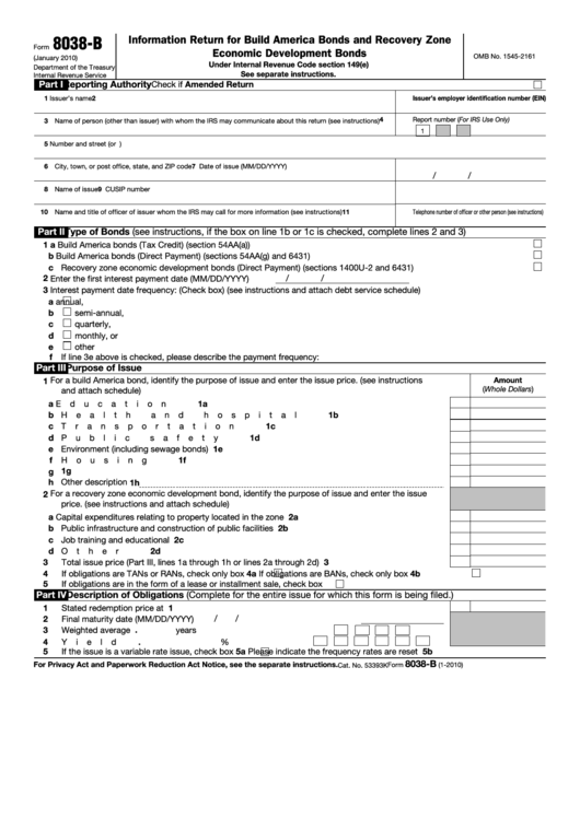 Form 8038-B - Information Return For Build America Bonds And Recovery Zone Printable pdf