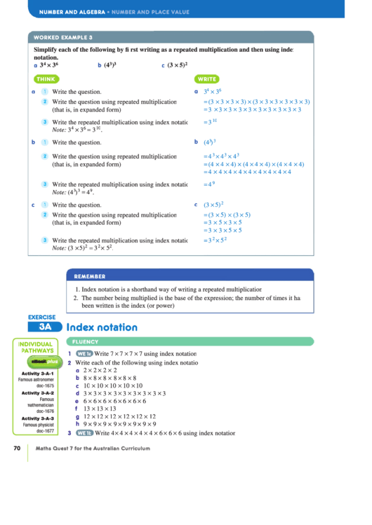 Index Notation Worksheet Printable pdf