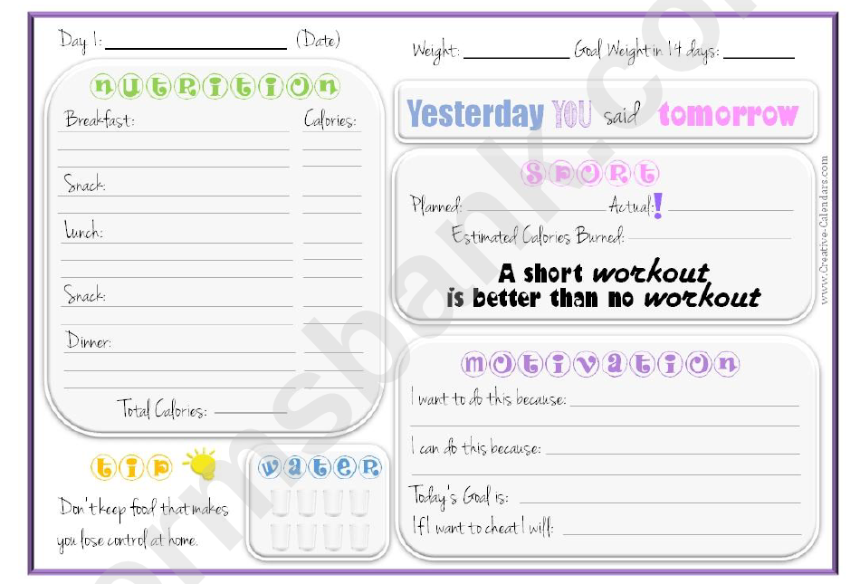 14 Day Nutrition & Exercise Journal Template