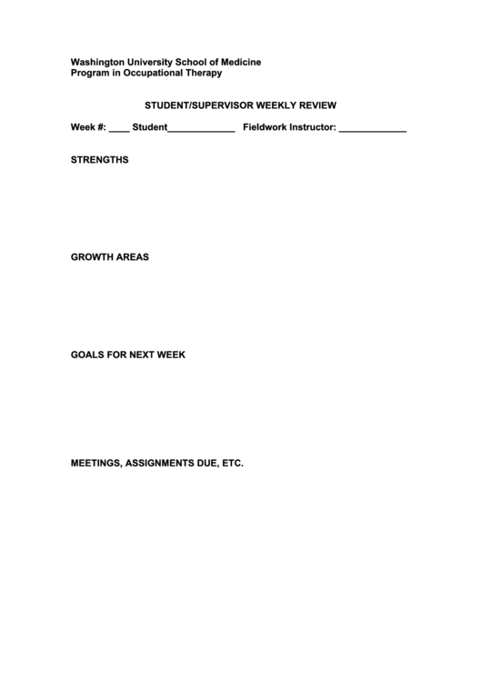 Fieldwork Sample Form - Student And Supervisor Weekly Printable pdf