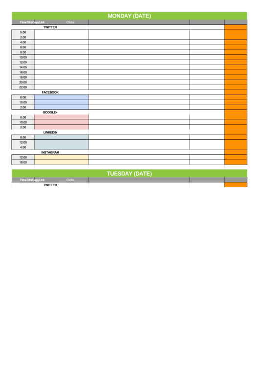 Social Media Calendar Template Printable pdf