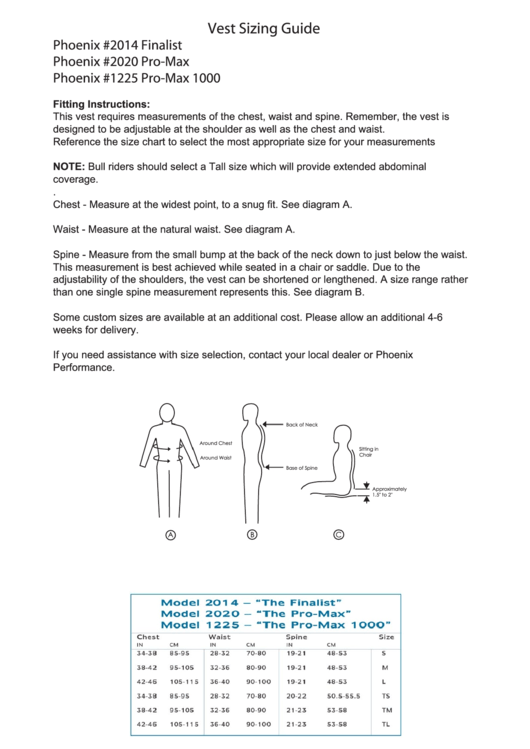 Phoenix Vest Sizing Guide Printable pdf