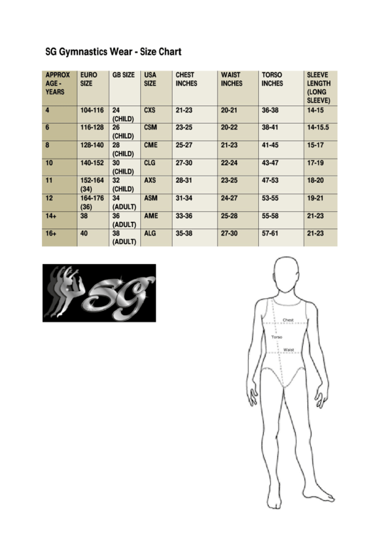 Sg Gymnastics Wear Size Chart Printable pdf
