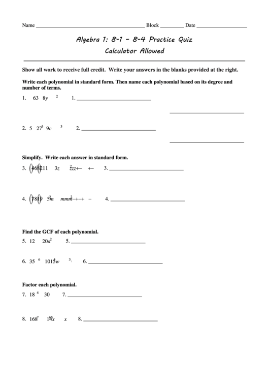 Practice Quiz Calculator Allowed Printable pdf