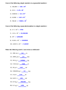 Converting Simple Numbers To Exponential Numbers Worksheet