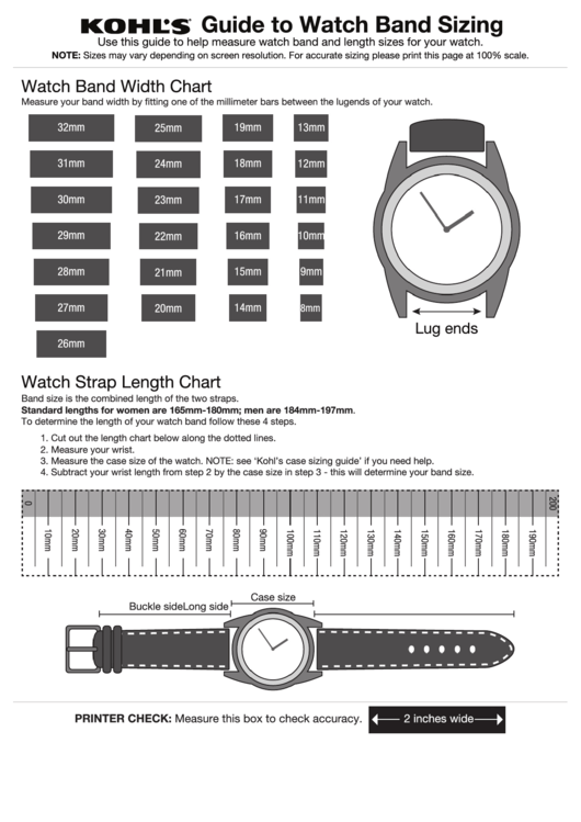 Kohl'S Guide To Watch Band Sizing printable pdf download
