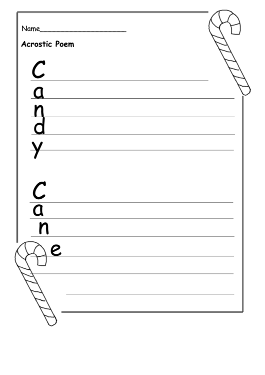 Candy Acrostic Poem Writing Template Printable pdf