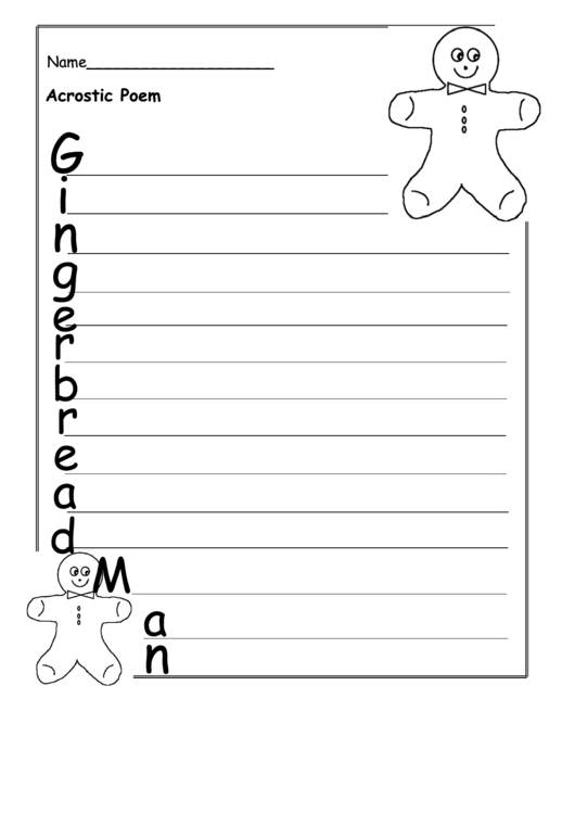Gingerbread Man Acrostic Poem Writing Template Printable pdf